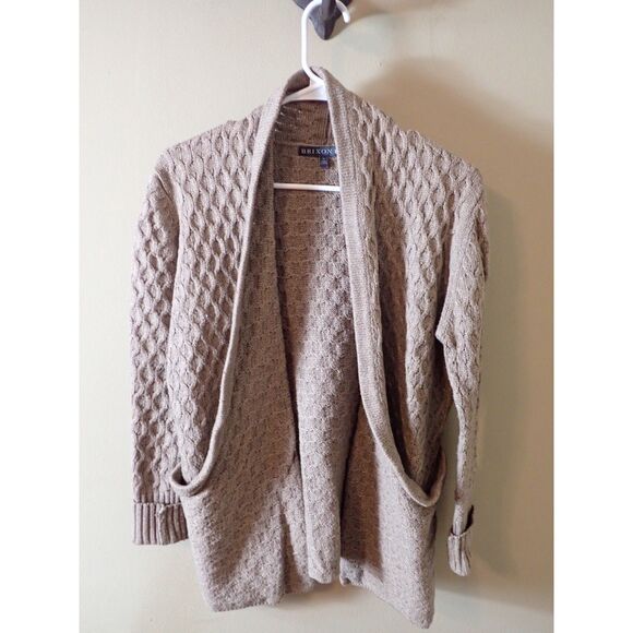 Brixton Ivy Brown Long Cardigan Sweater Textured Knit M Open Front - Picture 1 of 9